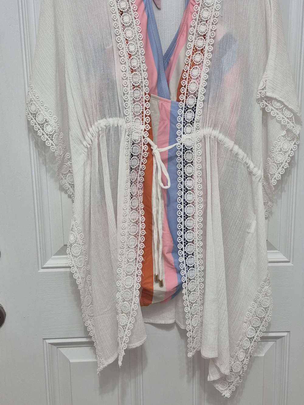 White Crochet Trim Sheer Kafton Cover-Up Size XL